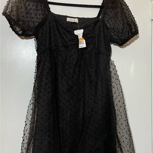 Sadie & Sage Black Kids Dress with Puff Sleeves